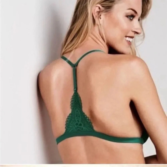 VICTORIA SECRET BODY BY VICTORIA EMERALD GREEN LACE BRALETTE SNAP FRONT XS - Picture 2 of 14